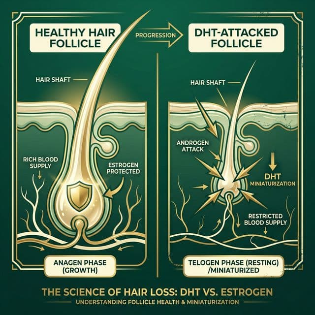 Healthy vs DHT Attacked Follicle Infographic